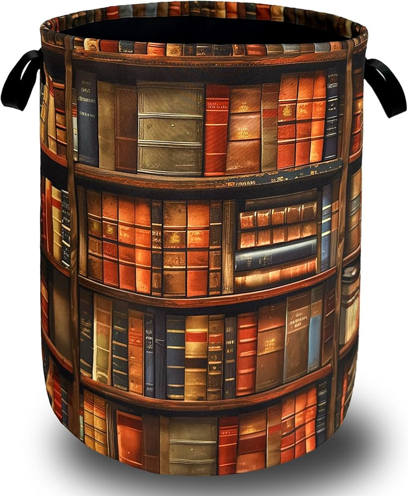 Retro Wooden Bookshelf Pattern Laundry Hamper Books Laundry Basket With Handles Foldable Oxford C... | Amazon (US)