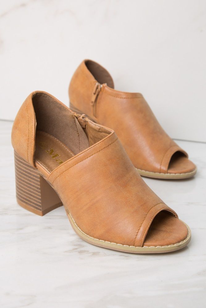 Camel Faux Leather Cutout Block Heel Bootie | PinkBlush Maternity