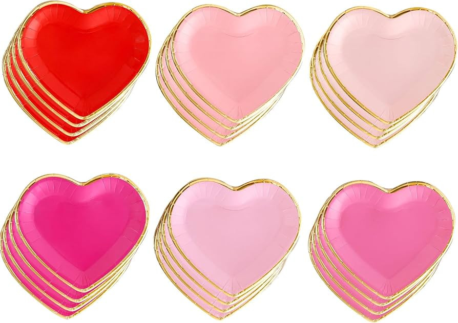 Winoo Design Bulk Valentines Plates - 48 PK - Heart Plates Paper Heart Shaped Dessert Plates for ... | Amazon (US)