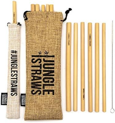 Jungle Straws - Reusable Bamboo Drinking Straws 8" 12 Pack - Hessian Bag - Straw Pouch - Cleaning... | Amazon (US)