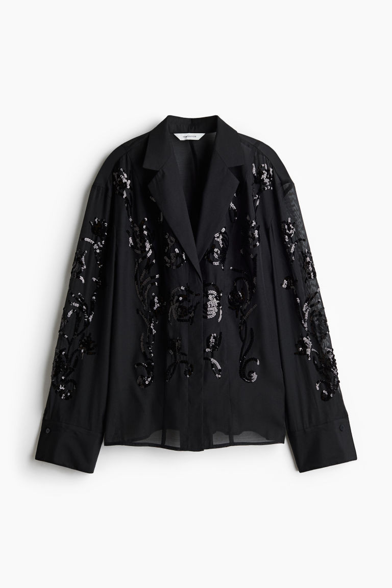 H & M - Sequined Organza Shirt - Black | H&M (US + CA)
