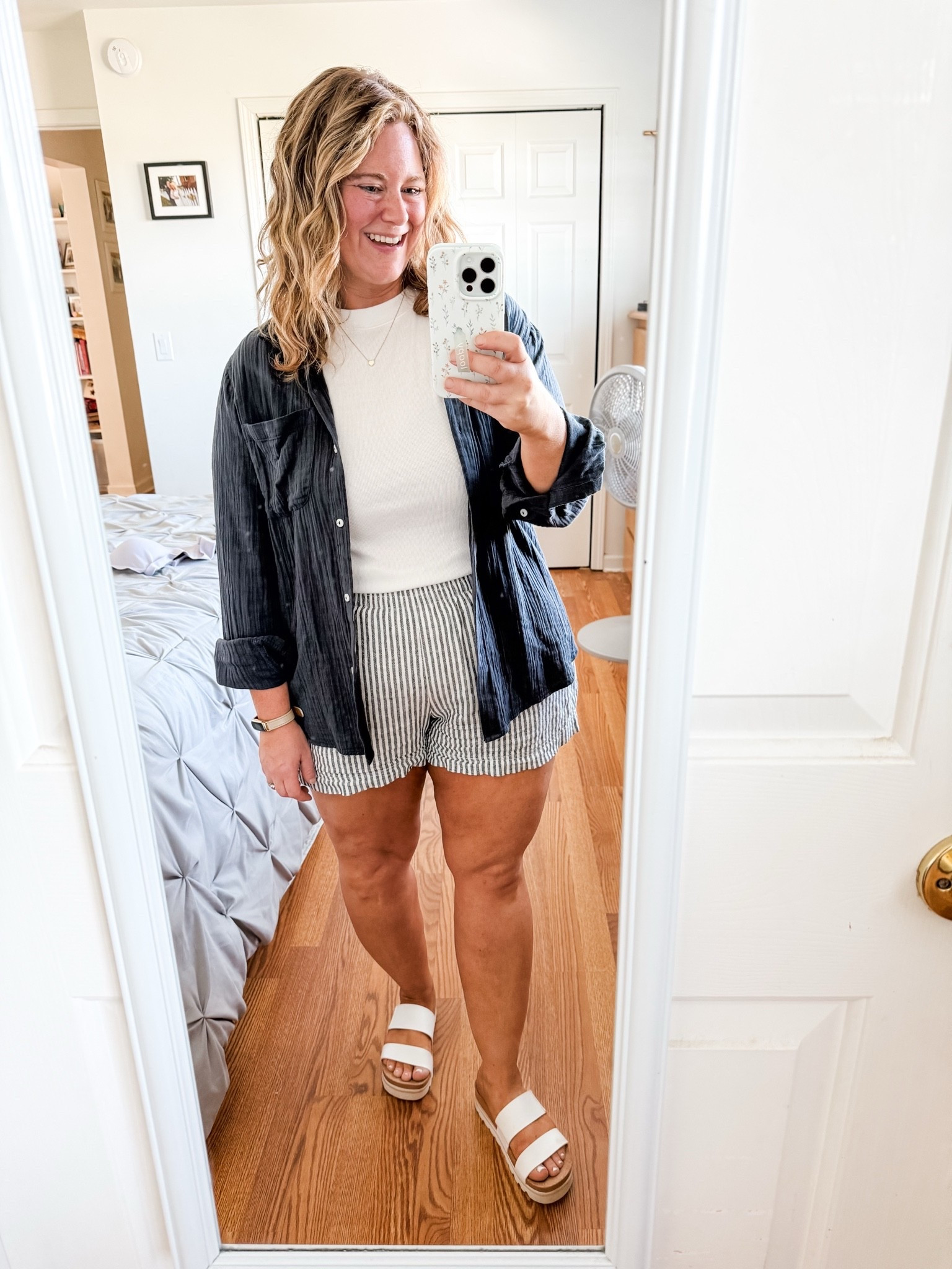 My shorts are from last year so linking this year’s version. My tee is an XL and my gauze button down is a large.

#LTKSeasonal #LTKMidsize #LTKSaleAlert