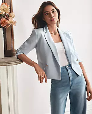 Petite Cropped Double Breasted Blazer in Crepe | Ann Taylor (US)