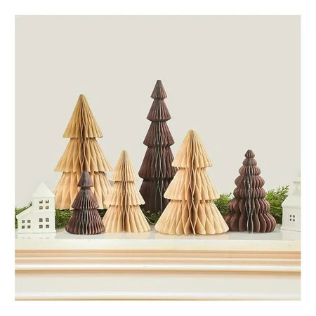 6 Pcs Paper Christmas Tree Decor 3D Honeycomb Trees Table Centerpiece for Modern Christmas Mantel Decorations Home Xmas Holiday Party Decorations (White, Brown) | Walmart (US)