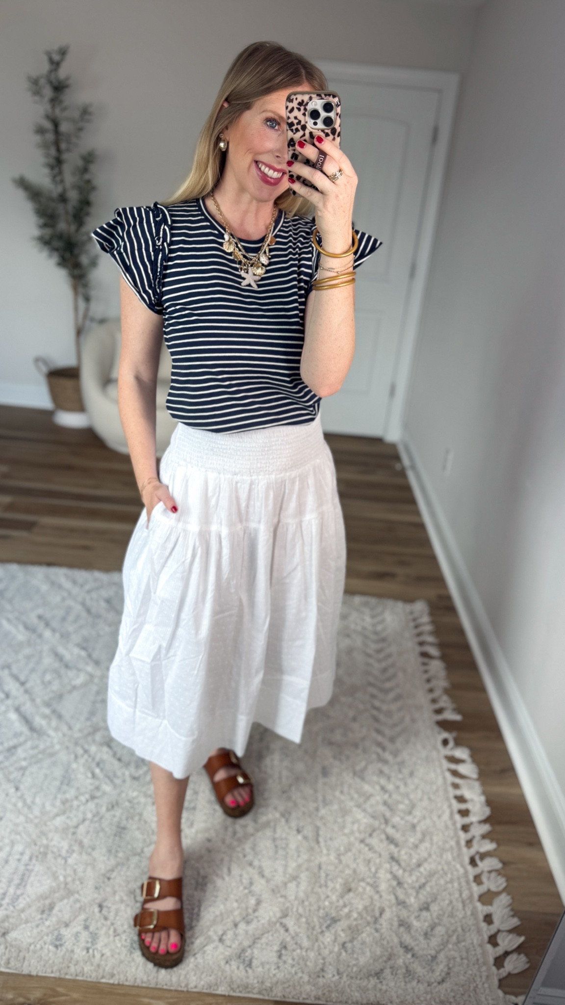 Daily try on, Walmart outfit, Walmart fashion, Walmart try on, white midi skirt, striped tee, time and truu

#LTKgrwm #LTKWorkwear #LTKootd