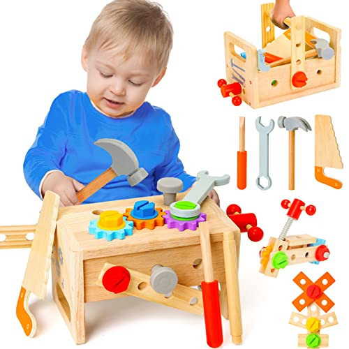 Wooden Tool Set for Kids 2 3 4 5 Year Old, 29Pcs Educational STEM Toys Toddler Montessori Toys for 2 Year Old Construction Preschool Learning Activities Gifts for Boys Girls Age 2-4 1-3 | Amazon (US)