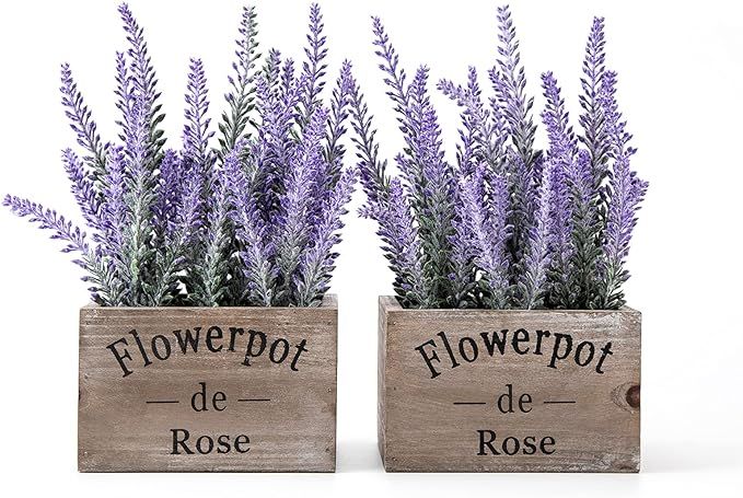 Velener Artificial Fake Flower Potted Lavender Plant with Wooden Tray for Home Decor Office Bathr... | Amazon (US)