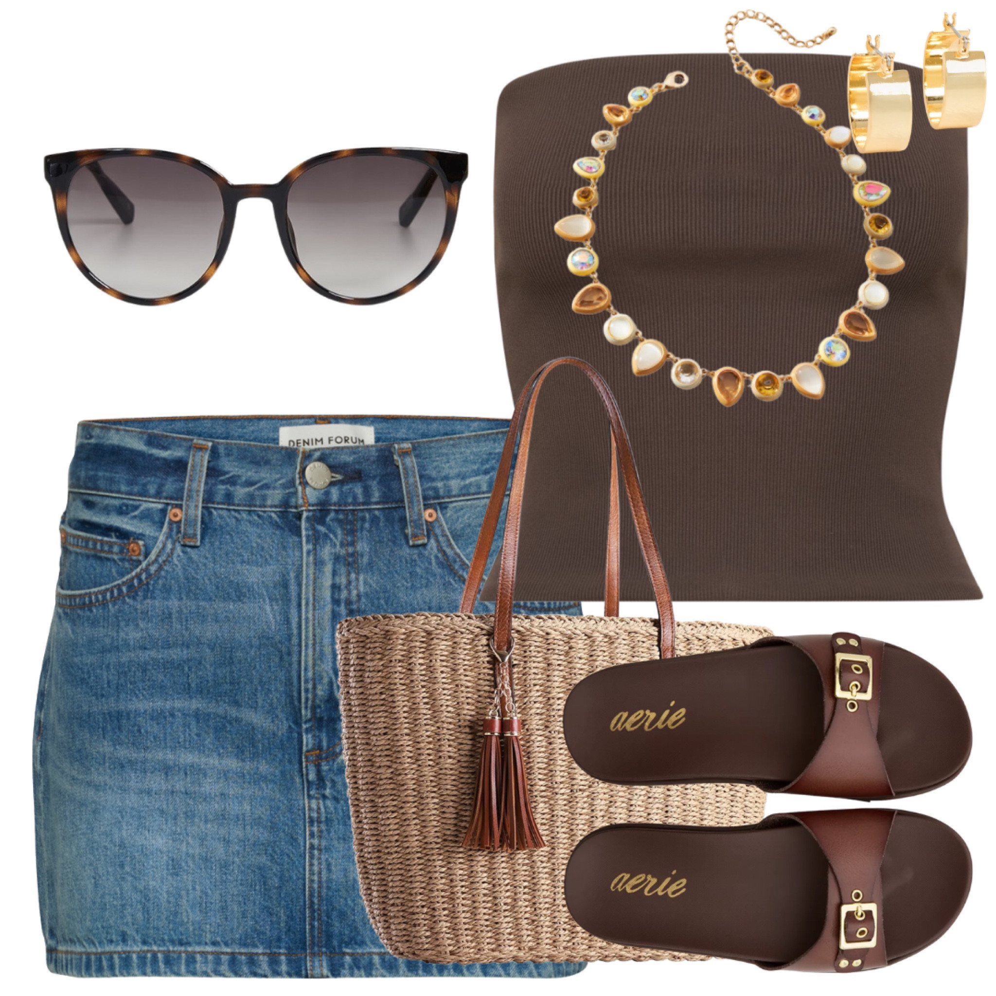 Tube top with a denim skirt, sunglasses, sandals and a straw bag. 

#Summeroutfit 

#LTKcanada #LTKtravel #LTKsummer