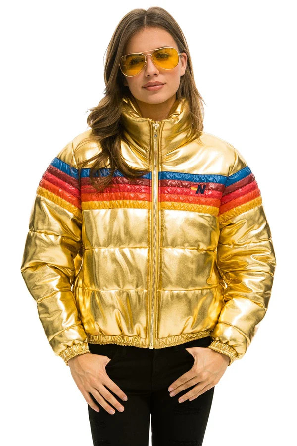 5 STRIPE LUXE APRES PUFFER JACKET - GLOSSY GOLD | Aviator Nation