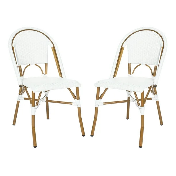 SAFAVIEH Outdoor Collection Salcha Bistro Side Chair White/Light Brown | Walmart (US)