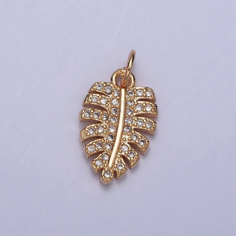 16K Gold Filled Dainty Tropical Leaf Micro Pave CZ Pendant, Gold Leaf Flora Charm for DIY Europea... | Etsy (US)