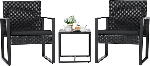 Flamaker 3 Pieces Outdoor Patio Wicker Furniture Set, Modern Rattan Chair Conversation Sets with ... | Amazon (US)