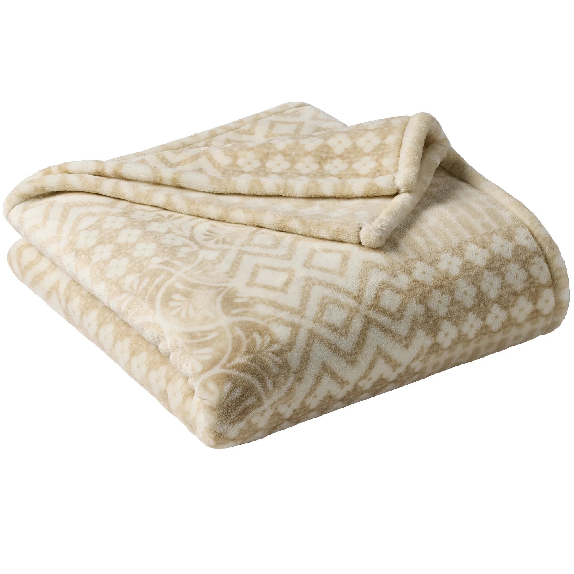Better Homes & Gardens Printed Velvet Plush Super Soft Throw Blanket, Oversized, Patchwork Almond... | Walmart (US)