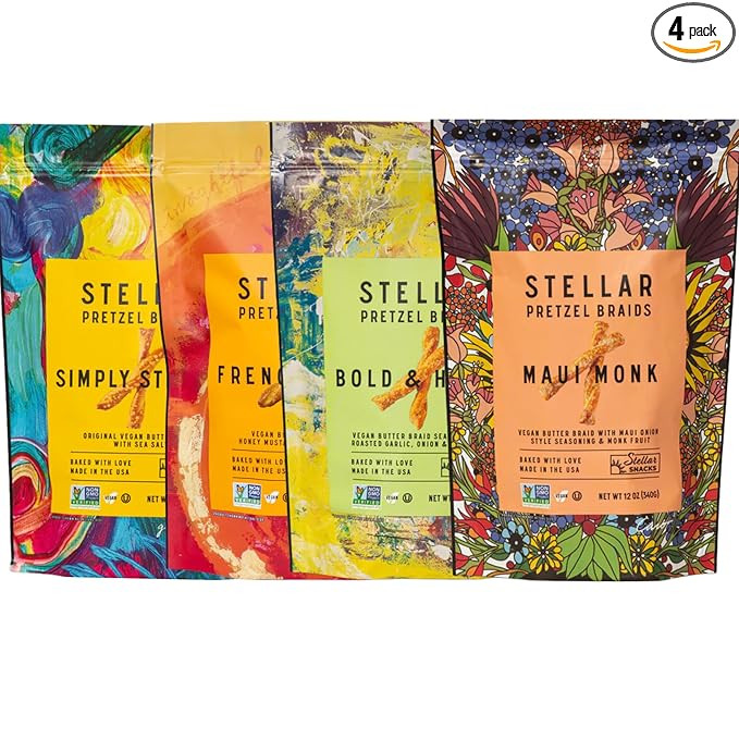 Stellar Snacks Pretzel Braids, 4 Flavor 12 Oz Bag Variety Pack, Maui Monk, Simply Stellar, Bold &... | Amazon (US)