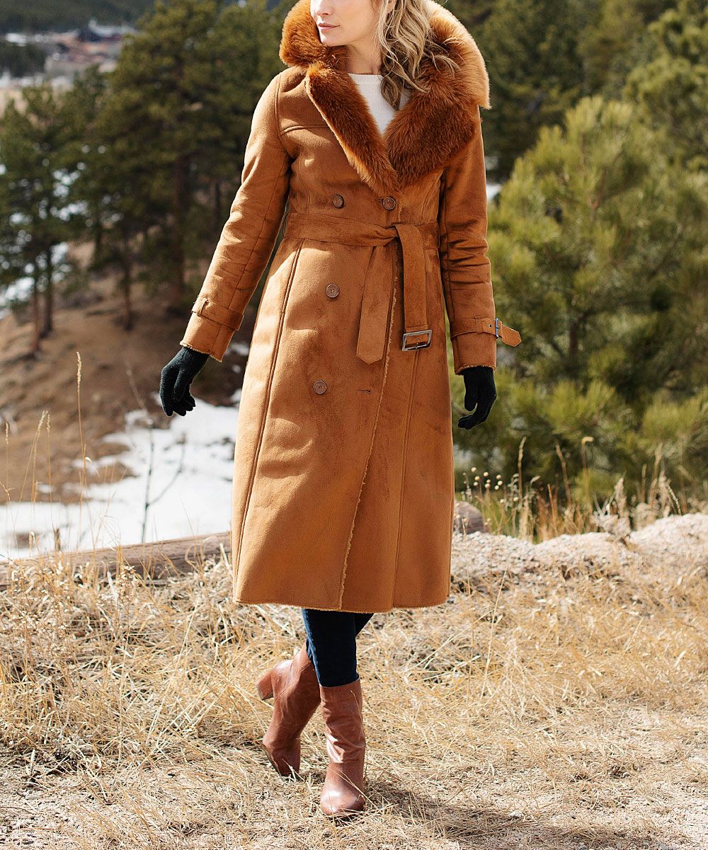 Donna Salyers' Fabulous-Faux Furs Women's Overcoats Tobacco - Tobacco Faux Fur-Lined Trench Coat - W | Zulily