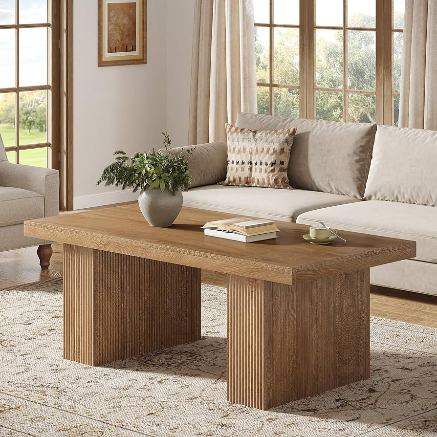 Tribesigns Farmhouse Coffee Table, 47.24 Inch Rectangle Center Table with Large Tabletop & Thick ... | Amazon (US)