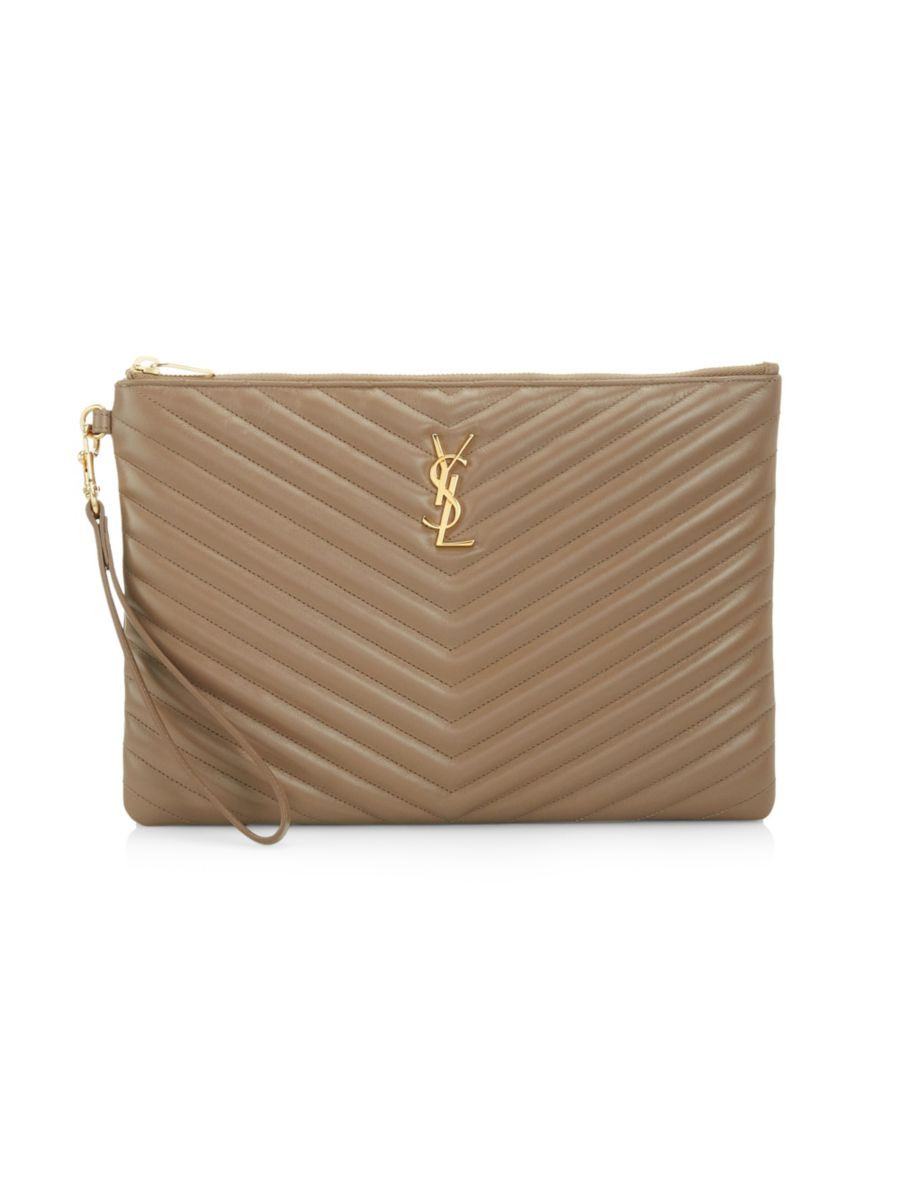 Saint Laurent Quilted Leather Monogam Wristlet | Saks Fifth Avenue