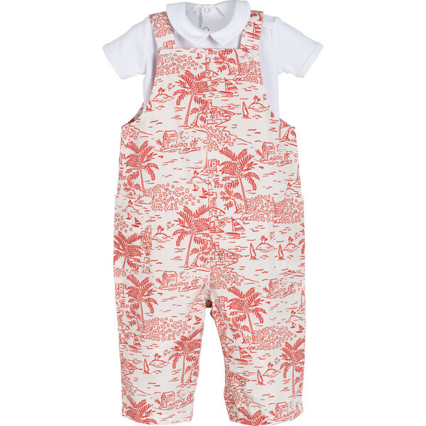Baby Mattias Bodysuit & Overall Set, Red Seascape Toile | Maisonette