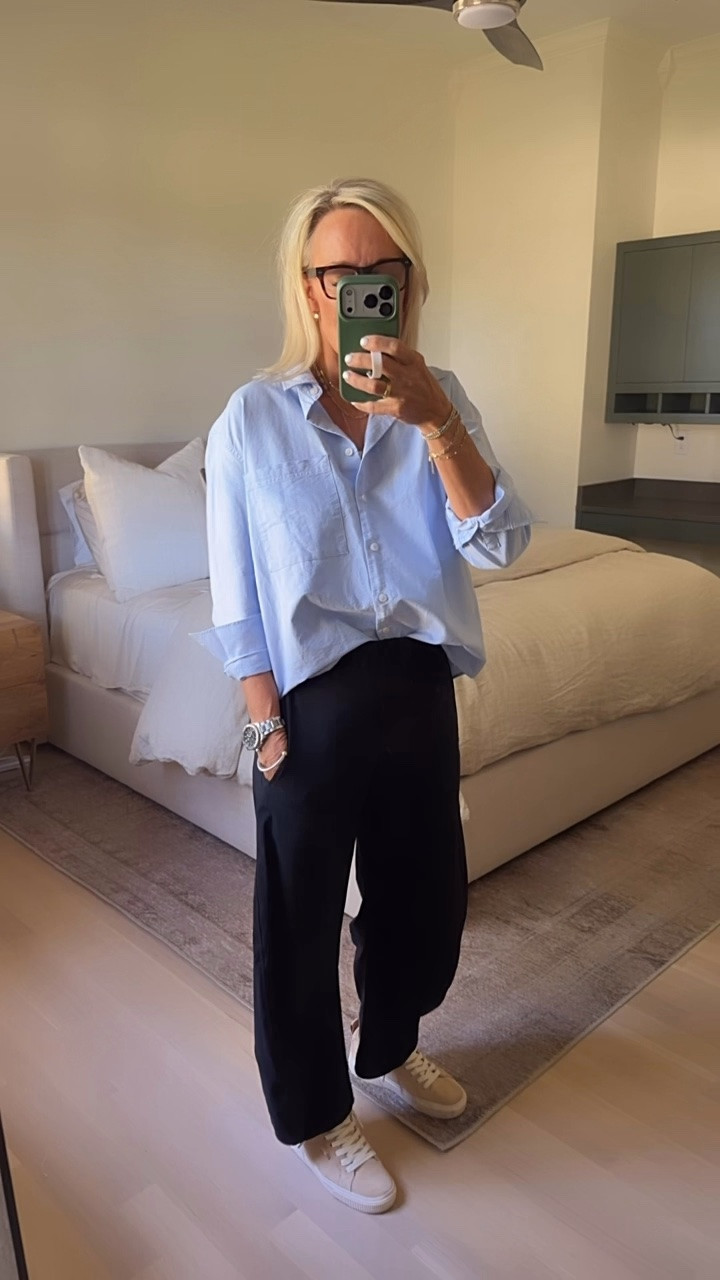 Easy go-to outfit. 
Linking the Ruti pants and also a look for less option

Ruti - fit tts wearing 6
Button up – I size up one size, in a medium 

Ruti use code CINDYS15￼

#LTKgrwm #LTKdayinmylife #LTKOver40