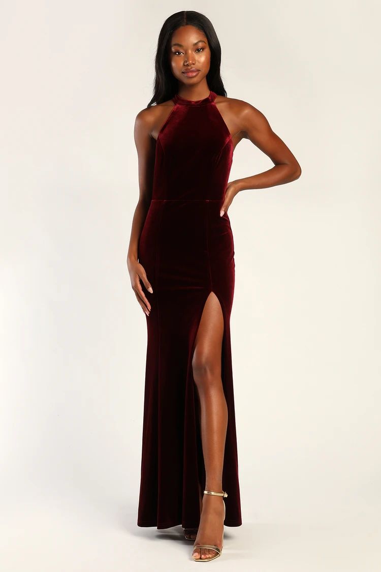 Make It Classy Burgundy Velvet Halter Mermaid Maxi Dress | Lulus (US)