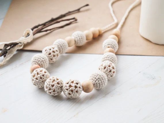 Sensory necklace, Crochet stim nursing necklace, Biege neutral colours, Mom to be gift | Etsy (US)