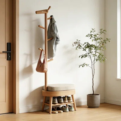 Upholstered Wooden Coat Rack With Shoe Bench, Entryway Storage Organizer With Hidden Shoe Rack For Living Room, Bedroom And Hallway | Wayfair North America