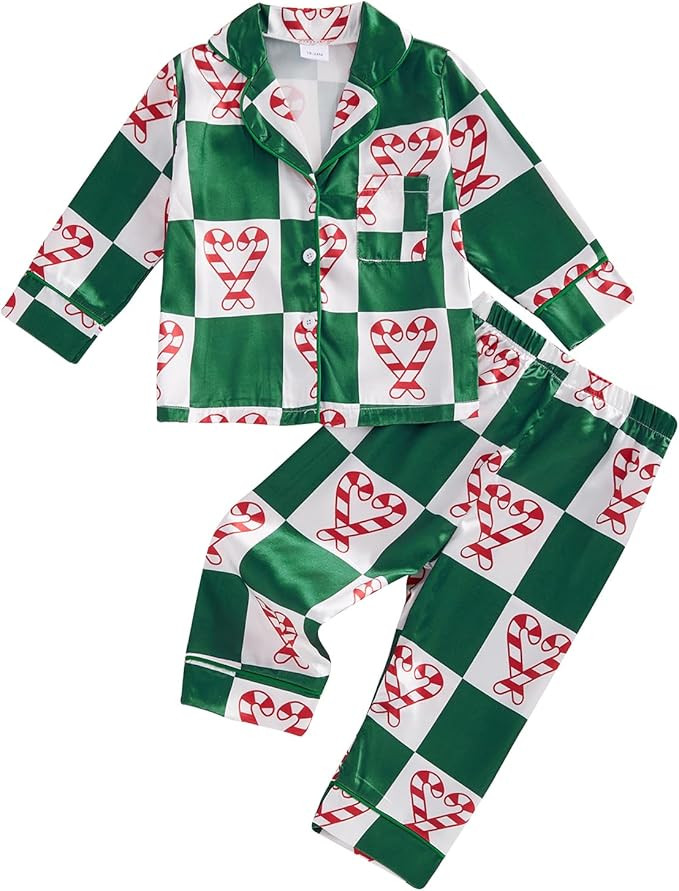 Multitrust Baby Girls Boys Silk Christmas Pajamas Set Santa Claus Long Sleeve Button Down Shirts ... | Amazon (US)