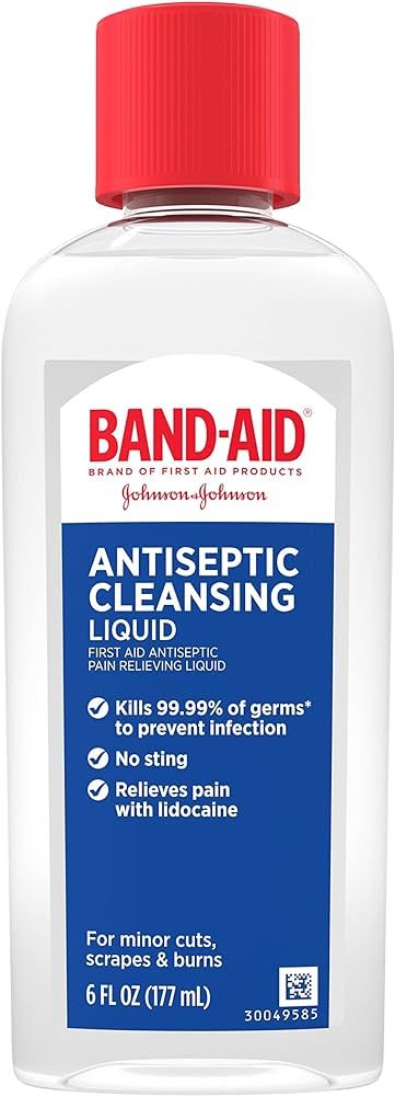 Band-Aid Brand Pain Relieving Antiseptic Cleansing Liquid, Lidocaine HCl, 6 fl. Oz | Amazon (US)