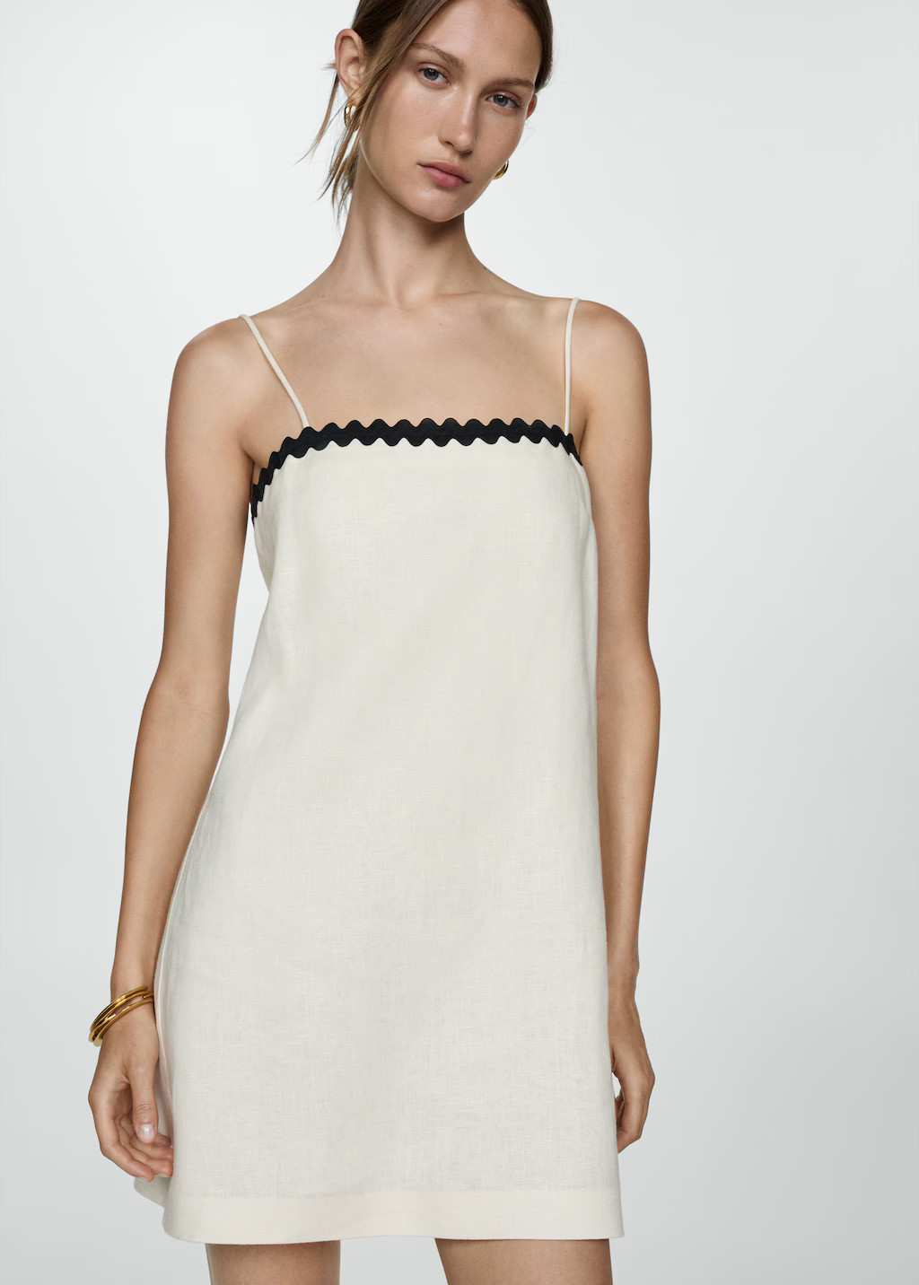 Linen dress with contrasting details | MANGO (UK)