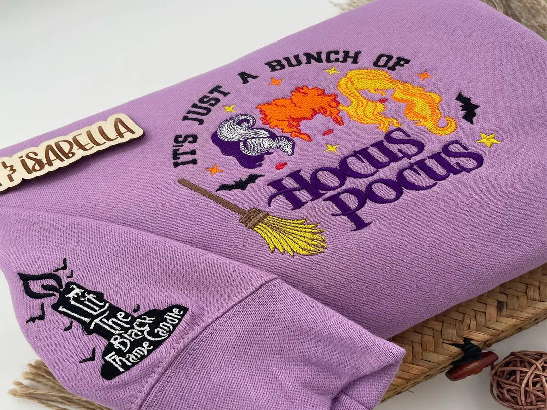 Embroidered Halloween Embroidery Sweatshirt/spooky, Sleeve Hocus Pocus, Ghost, Y2K Style Embroide... | Etsy (US)