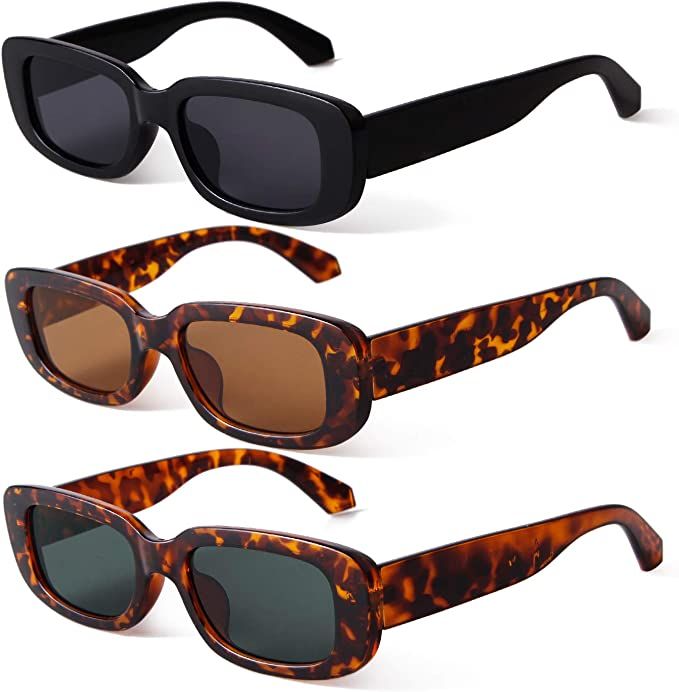 Retro Rectangle Sunglasses for Women Men Trendy 90s Fashion Sun Glasses Wide Square Frame | Amazon (US)