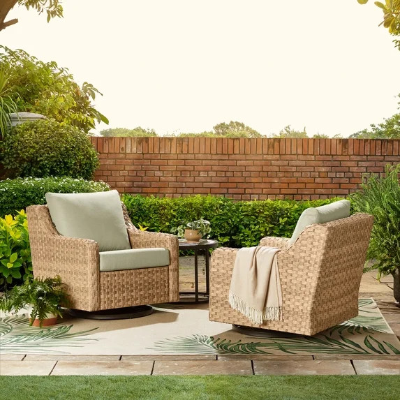 Better Homes & Gardens River Oaks Outdoor Swivel Gliders with Patio Covers, Set of 2, Green | Walmart (US)