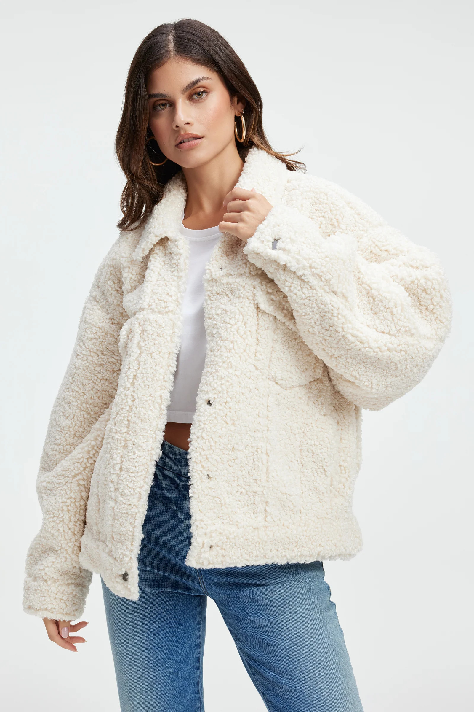GOOD '90s SHERPA TRUCKER JACKET | BONESHERLING001 | Good American