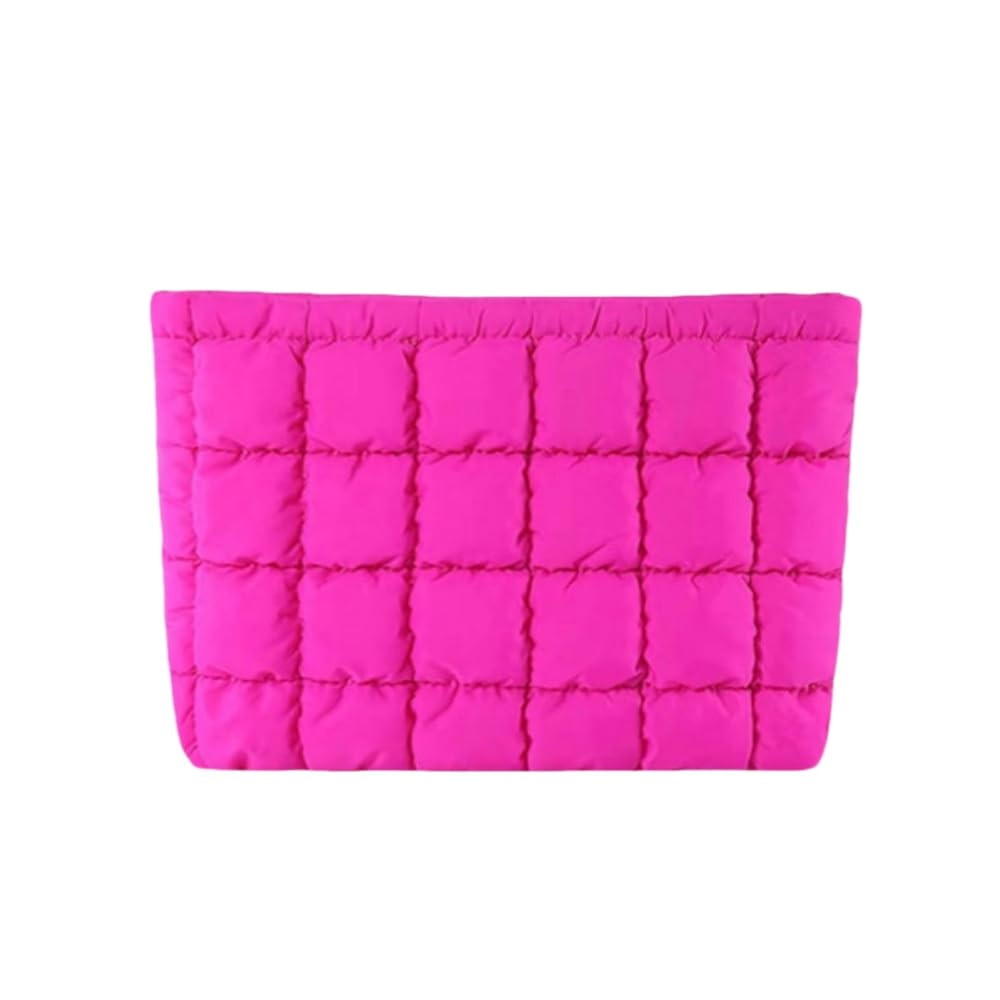 Soft Checkered Quilted Puffy Makeup Bag for Women, Aesthetic Puffer Cosmetic Bag Pouch for Purse ... | Amazon (US)