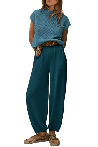 PRETTYGARDEN 2 Piece Outfits for Women Summer 2026 Knit Vest Tops Sweatpants Spring Beach Vacatio... | Amazon (US)