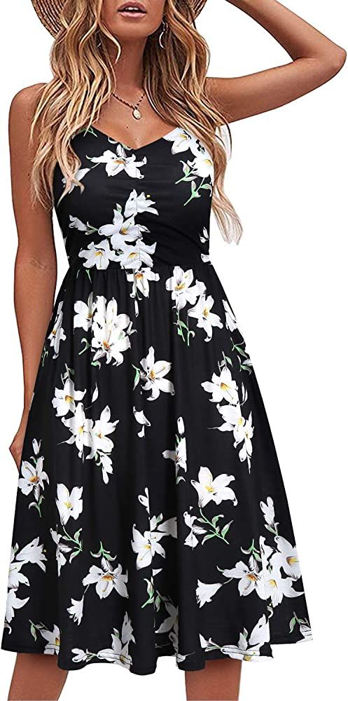 YATHON Casual Dresses for Women Sleeveless Cotton Summer Beach Dress A Line Spaghetti Strap Sundr... | Amazon (US)