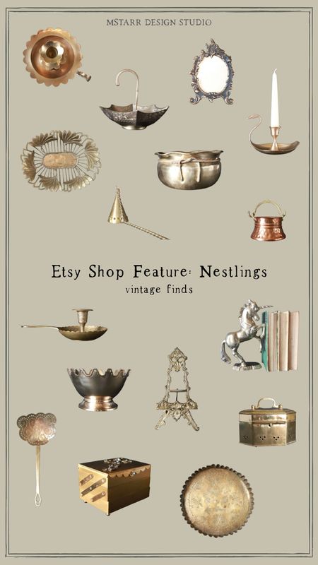 Etsy shop feature: Nestlings. 

Vintage decor, home decor, antique decor, brass, trinkets, kitchen decor, candlesticks. 

#LTKunder100 #LTKhome #LTKFind
