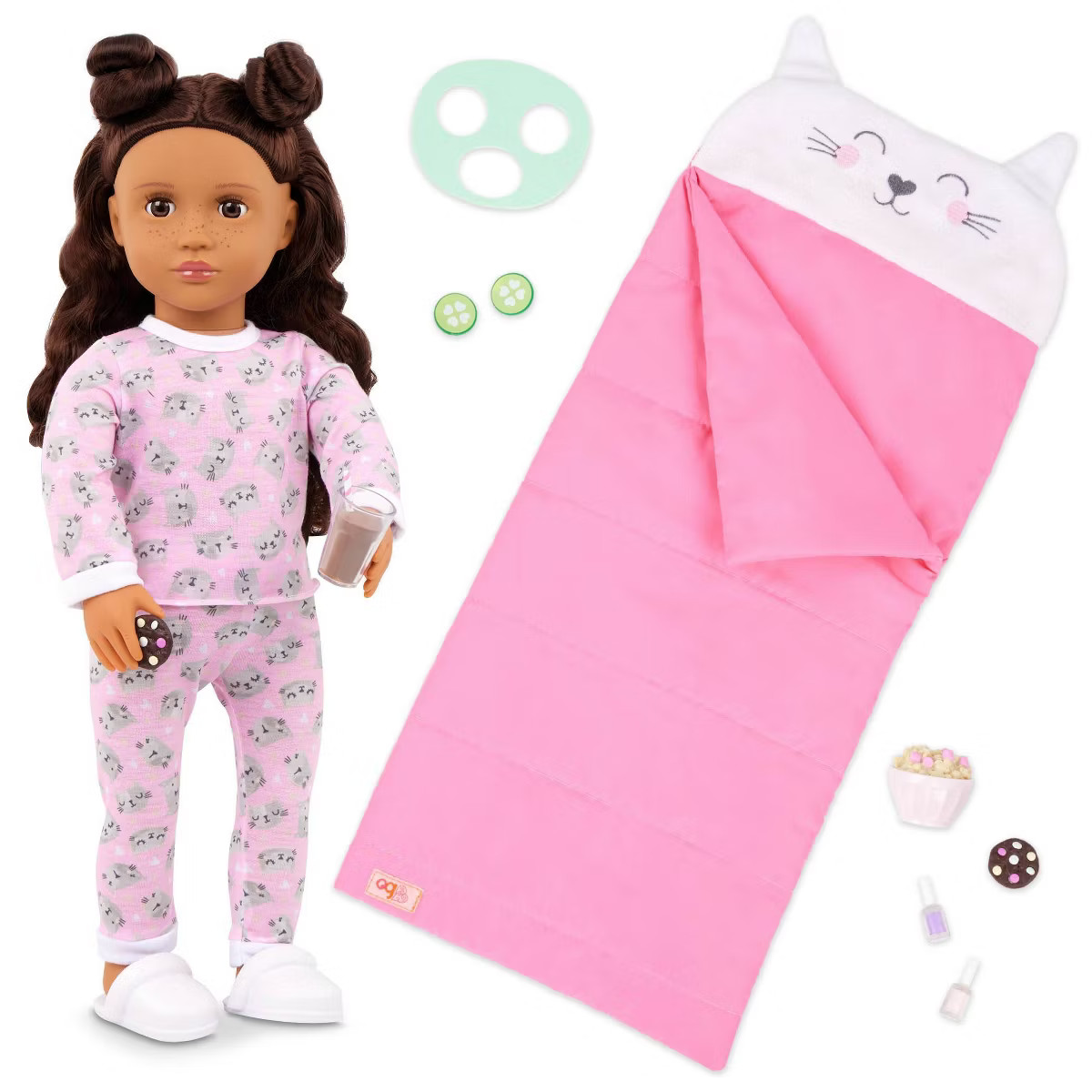 Our Generation Larissa 18'' Slumber Party Doll Sleeping Bag & Sleepover Accessories Set | Target