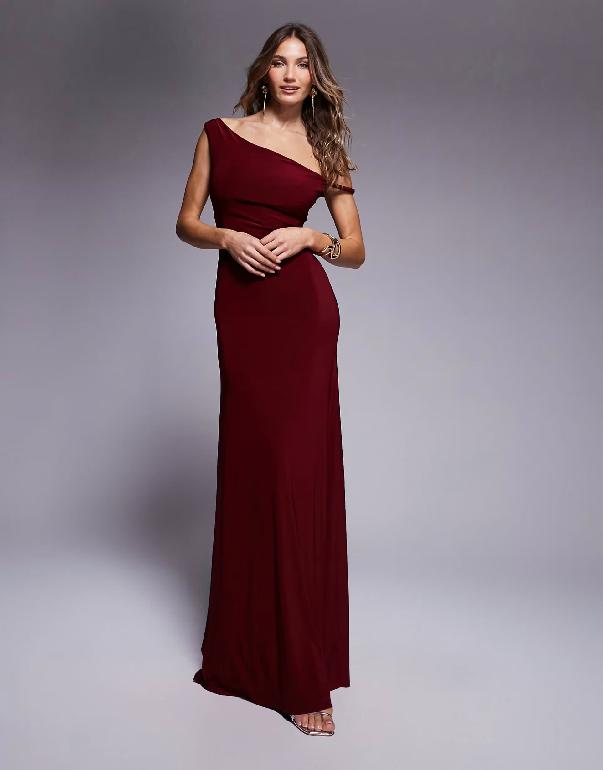 ASOS DESIGN twist shoulder with lace up back maxi dress in wine | ASOS (Global)