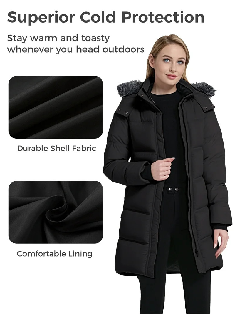 Wantdo Women's Plus Size Coat Insulated Winter Jacket Windproof Puffer Jacket with Hood Black 2XL | Walmart (US)