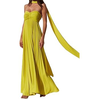 Recious Womens Sexy Off Shoulder Ruched Ruffles A-Line Pleated Party Clubwear Long Dress | Amazon (US)