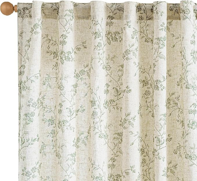 Lazzzy Green Floral Curtains 84 Inch Length Linen Farmhouse Curtain Back Tab Drapes for Living Ro... | Amazon (US)