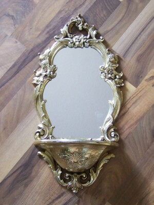Vintage Gold Syroco Hollywood Regency Mirror French Cottage Floral Wall Shelf | eBay US
