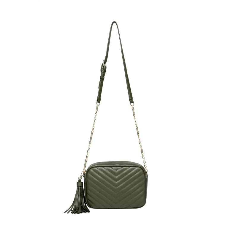 Daisy Rose Quilted Shoulder Cross body bag for Women with tassel - PU Vegan Leather - Olive | Walmart (US)