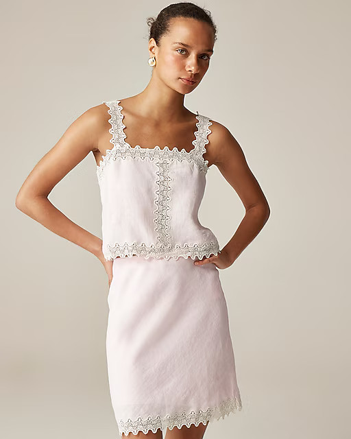 Lace-trim squareneck tank top in linen | J. Crew US