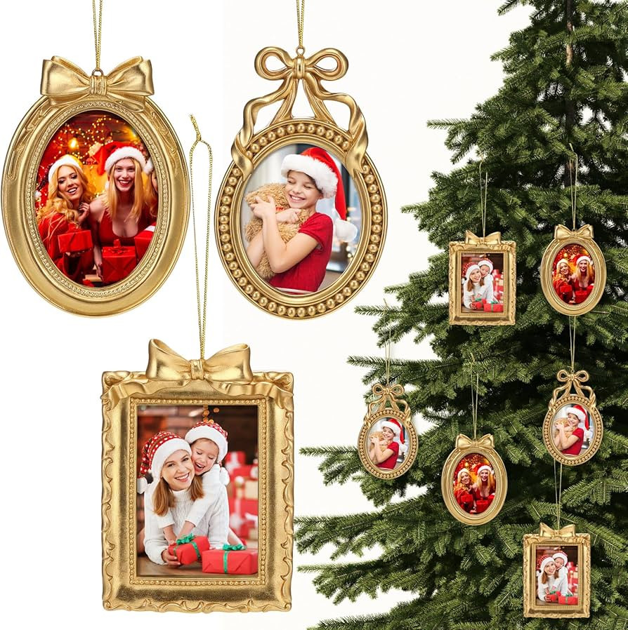 6 Pcs Vintage Picture Frame Ornaments for Tree Small Antique Baroque Ornate Gold Bow Photo Frame ... | Amazon (US)