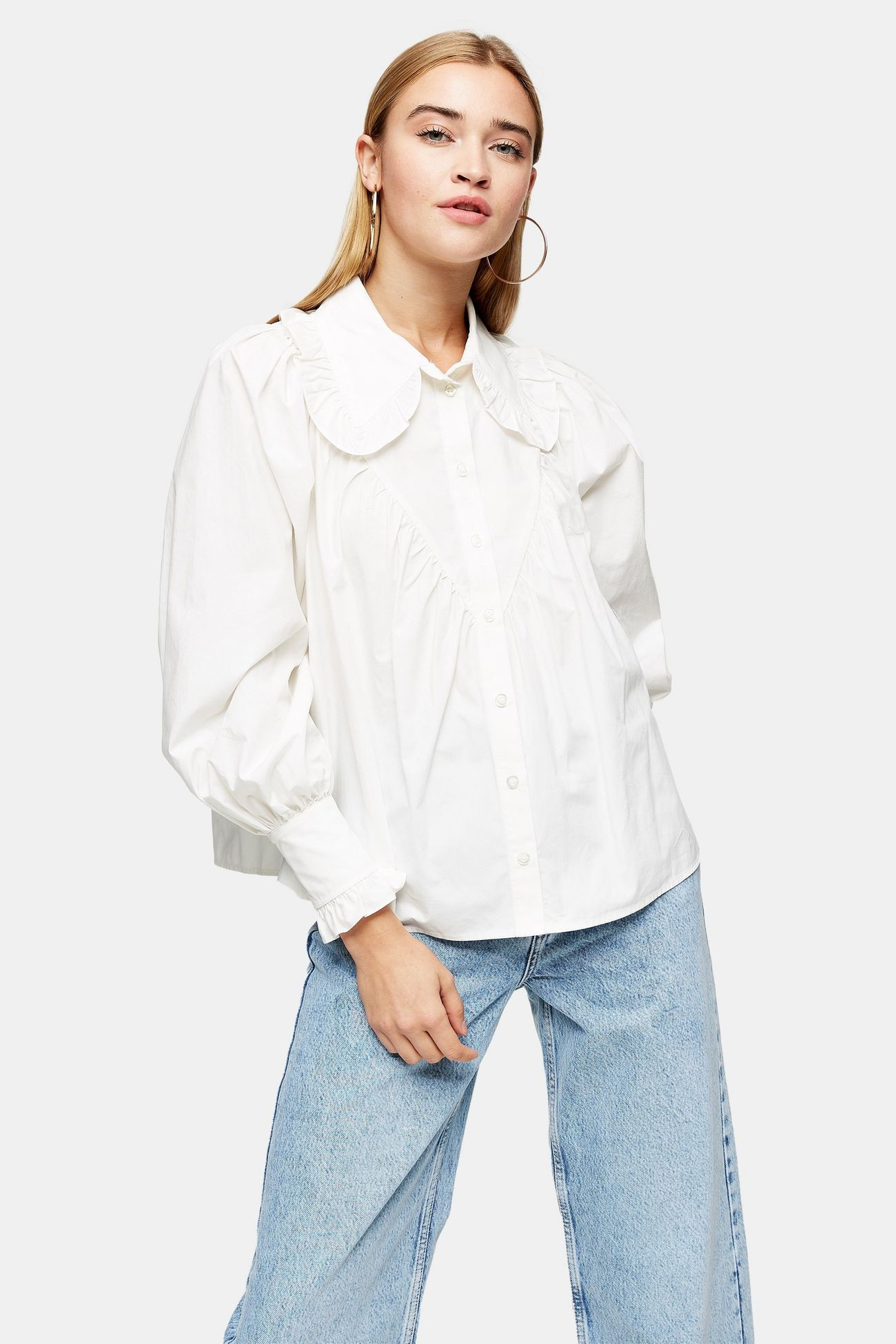 White Poplin Ruffle Collar Blouse | Topshop US