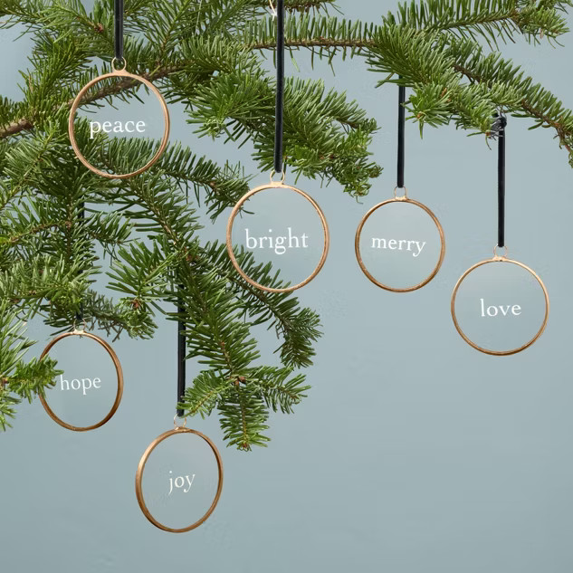 Brass & Glass Framed Holiday Word Christmas Tree Ornament Set 6pc Clear/Black - Hearth & Hand™ ... | Target
