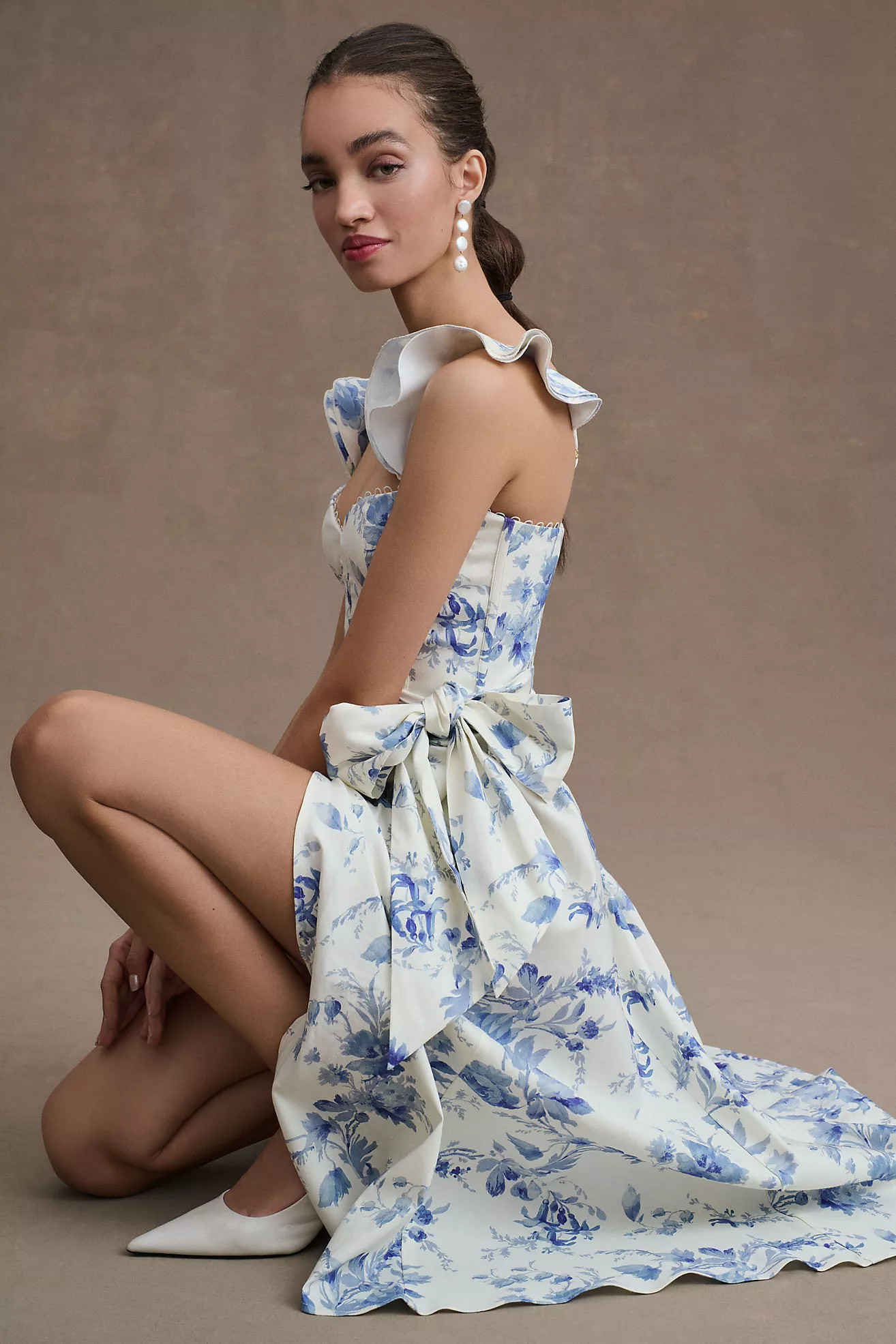 V. Chapman Vera Ruffle-Strap Corset Side-Slit Midi Dress | Anthropologie (US)