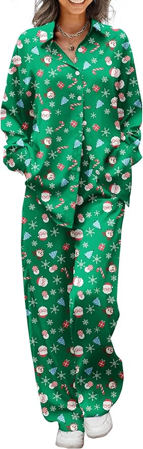 Ekouaer Womens 2 Piece Silk Satin Pajama Set Long Sleeve Lounge Sets Button Down Shirts and Pants... | Amazon (US)